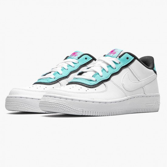 Nike Womens Air Force 1 Low GS Double Layer Aqua Black BV1084 100 Running Sneakers