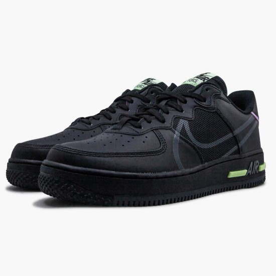 Nike Womens/Mens Air Force 1 React Black Violet Star Barely Volt CD4366 001 Running Sneakers