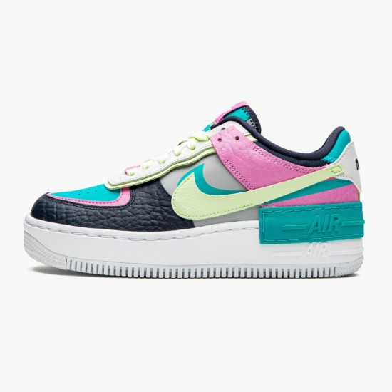 Nike Womens Air Force 1 Shadow Barely Volt Oracle Aqua CK3172 001 Running Sneakers