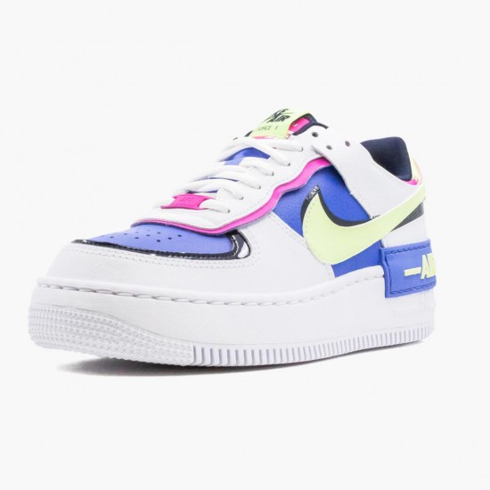 Nike Womens Air Force 1 Shadow White Sapphire Barely Volt CJ1641 100 Running Sneakers